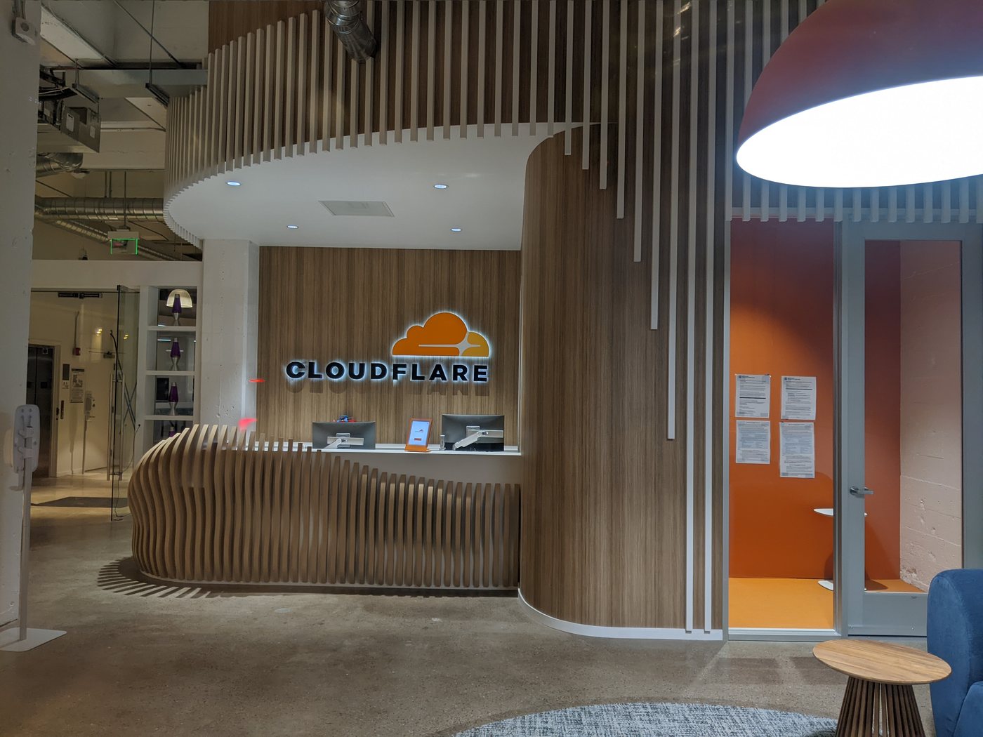 Entrance of the Cloudflare headquarters at 101 Townsend Street in San Francisco, the tech infrastructure operator behind the Containers cross-tenant disk exposure and the 1.1.1.1 DNS resolver