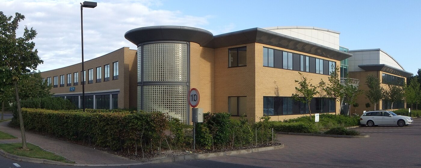 Tech infrastructure news: the Arm headquarters building in Cambridge, England, whose aarch64 architecture is the only one affected by the Wasmtime Cranelift br_table sandbox escape
